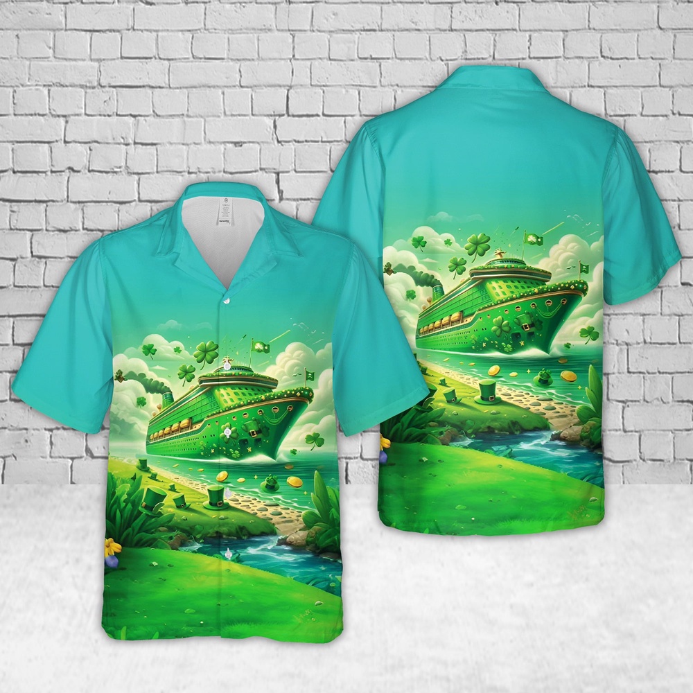 St Patricks Day Hawaiian Shirt, Green Cruise Ship St Patrick's Day Hawaiian Shirt