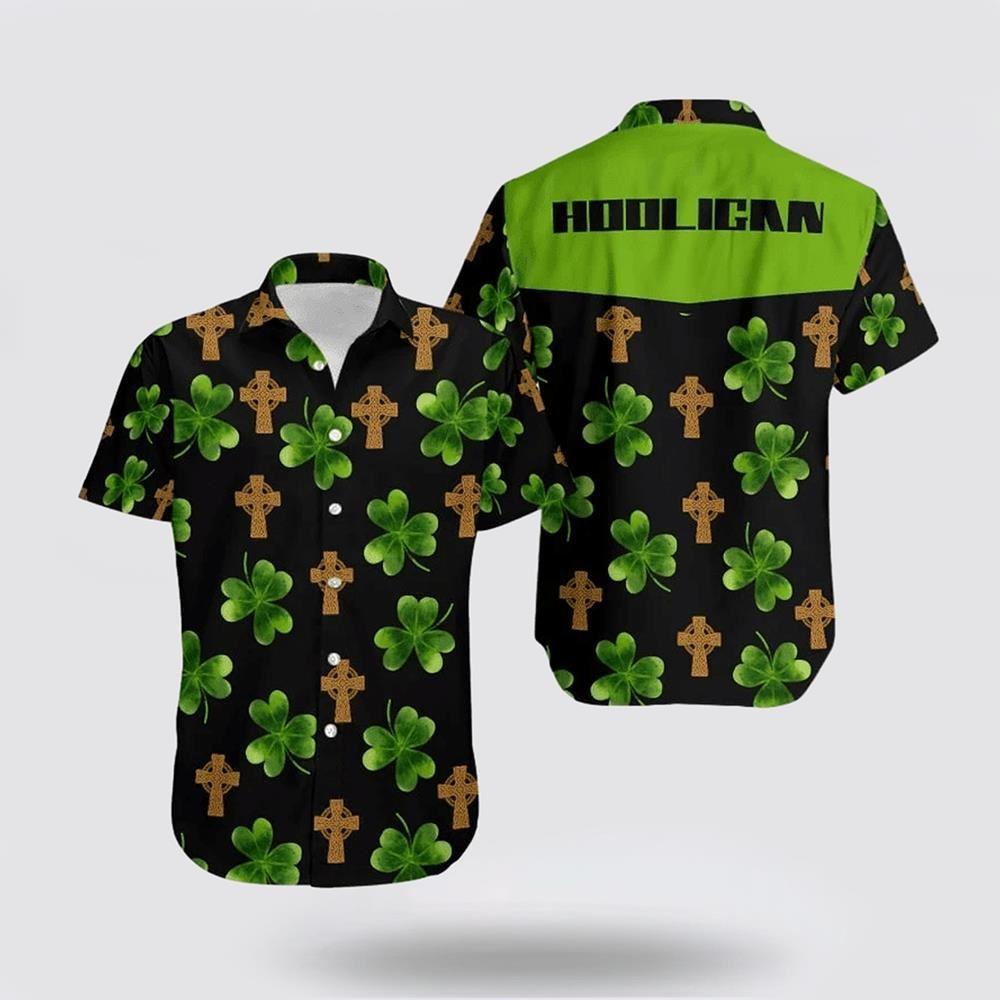 St Patrick's Day Hawaiian Shirt, Hooligan Shamrock Irish Cross Patricks Day Hawaiian Shirt, St Patricks Day Shirts