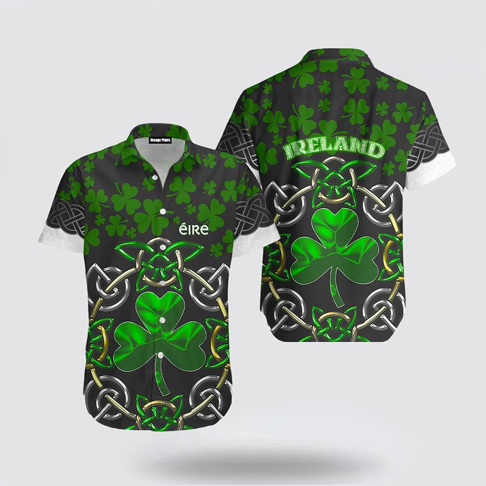 St Patrick's Day Hawaiian Shirt, Irish Saint Patrick's Day Shamrock Celtic Cross Hawaiian Shirt, St Patricks Day Shirts