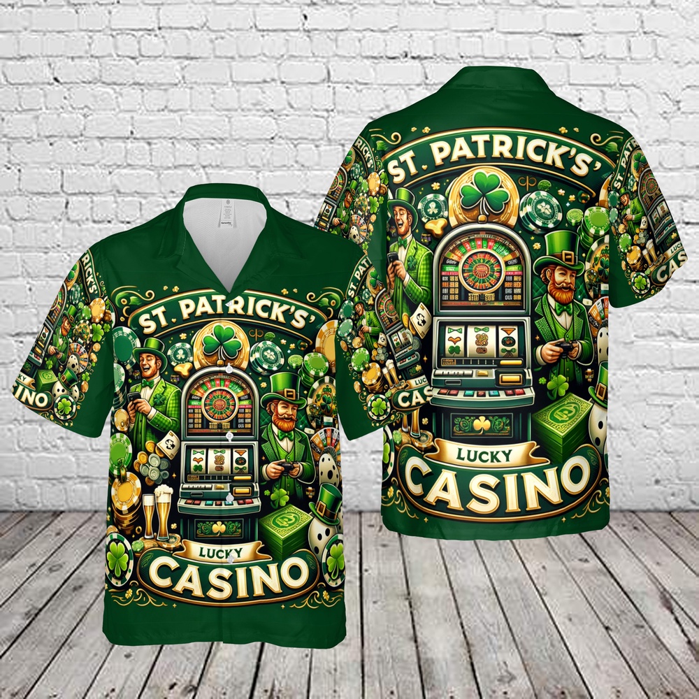 St Patricks Day Hawaiian Shirt, Lucky Casino St Patrick's Day Hawaiian Shirt
