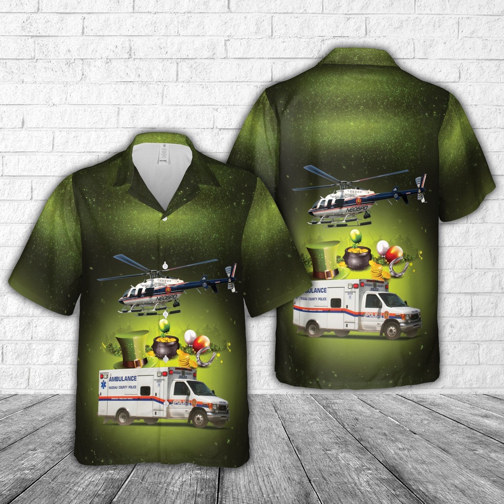 St Patricks Day Hawaiian Shirt, Nassau County Police, New York St Patrick's Day Hawaiian Shirt
