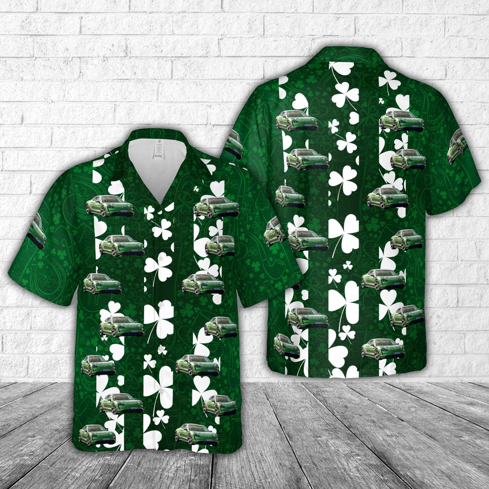 St Patricks Day Hawaiian Shirt, Porsche Taycan - Mamba Green Metallic St Patrick's Day Hawaiian Shirt