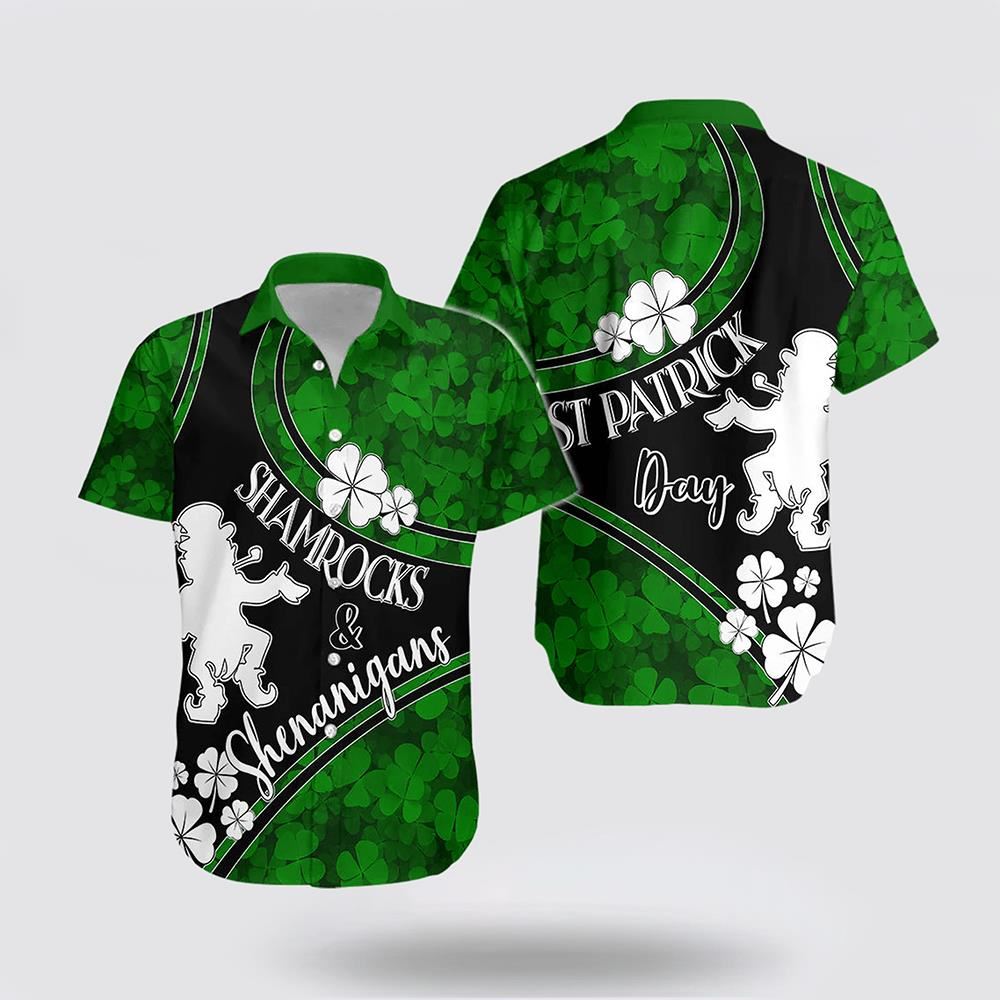 St Patrick's Day Hawaiian Shirt, Saint Patrick Day Hawaiian Shirt Shamrocks And Shenanigans Black Style, St Patricks Day Shirts