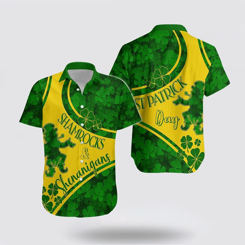 St Patrick's Day Hawaiian Shirt, Saint Patrick Day Hawaiian Shirt Shamrocks And Shenanigans Gold Style, St Patricks Day Shirts