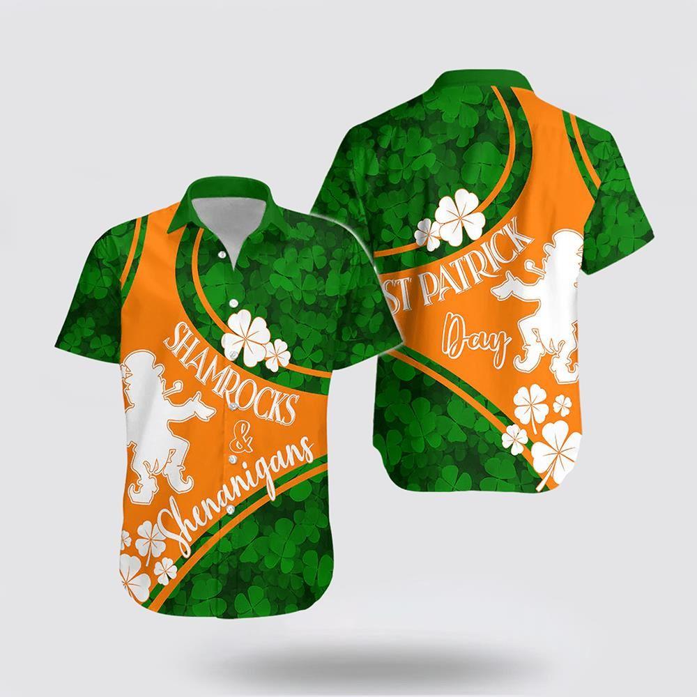 St Patrick's Day Hawaiian Shirt, Saint Patrick Day Hawaiian Shirt Shamrocks And Shenanigans Irish Flag Style, St Patricks Day Shirts