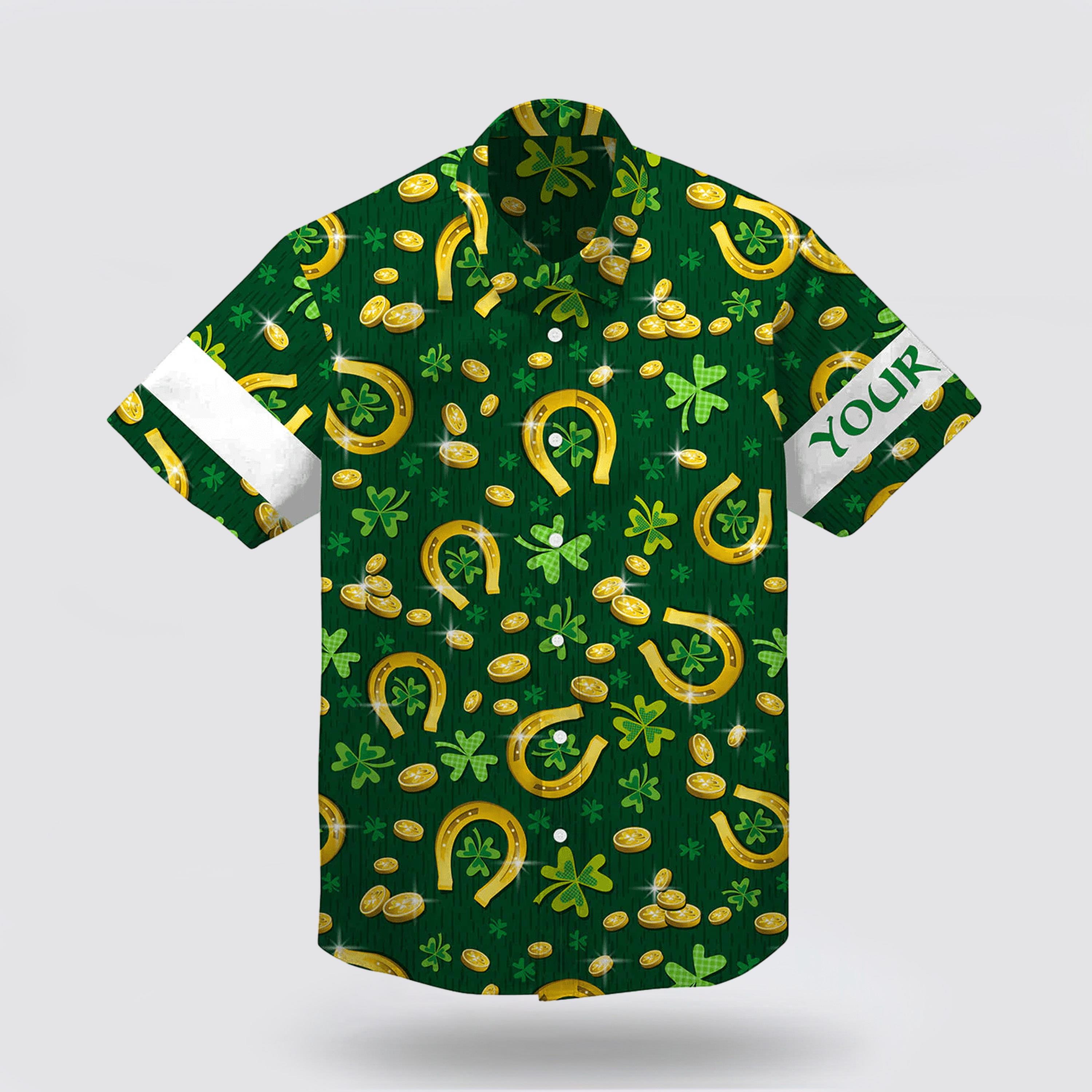 St Patrick's Day Hawaiian Shirt, St Patrick Day Shirt Horseshoes Green Lucky Charm Shirt, St Patricks Day Shirts