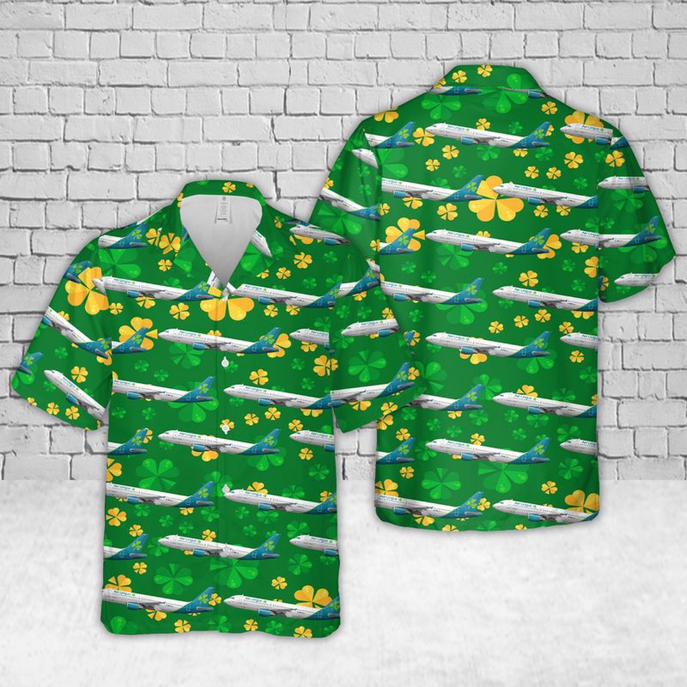 St Patricks Day Hawaiian Shirt, St. Patrick's Day, Aer Lingus St Caimin Airbus A320-214 EI-DVN Hawaiian Shirt
