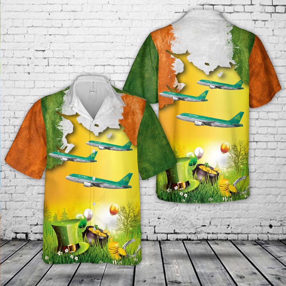 St Patricks Day Hawaiian Shirt, St. Patrick's Day, Aer Lingus St Davnet Airbus A319-111 EI-EPR Hawaiian Shirt