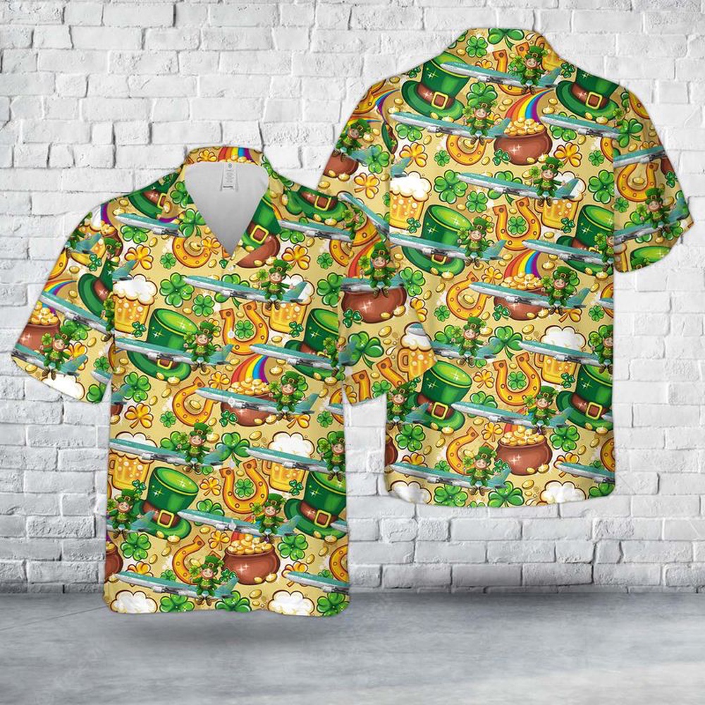 St Patricks Day Hawaiian Shirt, St. Patrick's Day, Aer Lingus St Patrick Airbus A330-302 EI-ELA Hawaiian Shirt