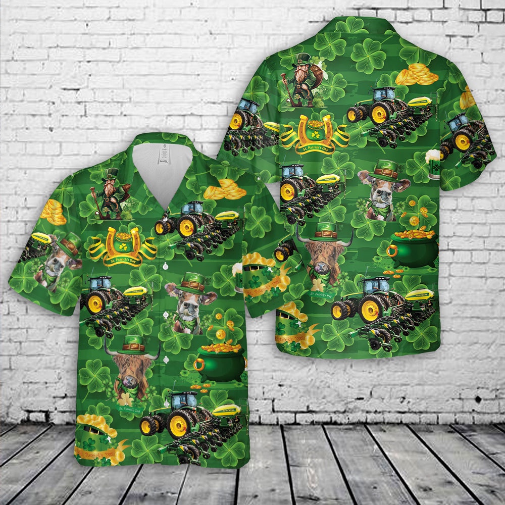 St Patricks Day Hawaiian Shirt, Tractor Planter, St Patrick's Day Hawaiian Shirt