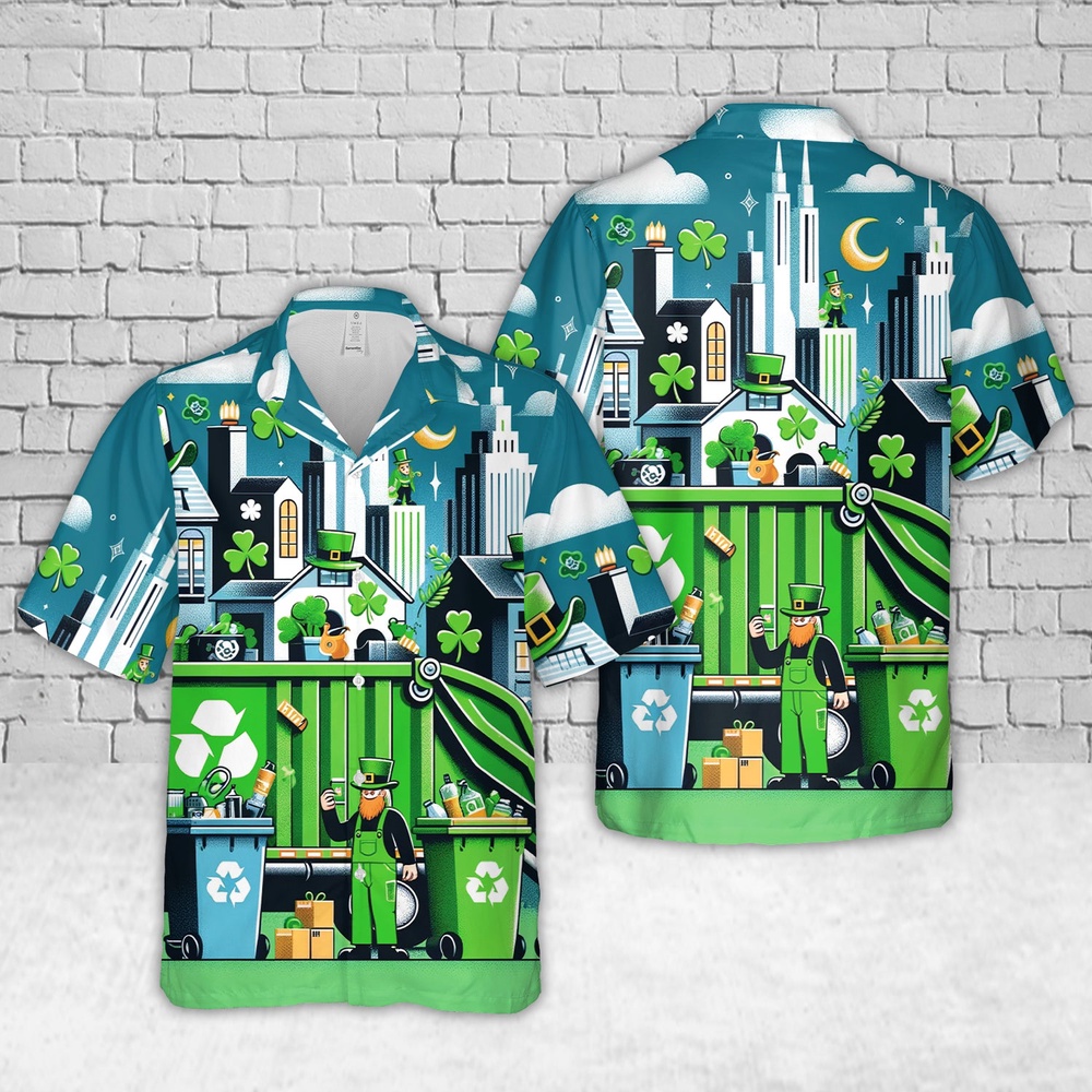 St Patricks Day Hawaiian Shirt, Waste Management St Patrick's Day Hawaiian Shirt