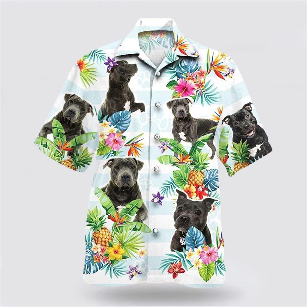 Staffordshire Bull Terrier Dog Pineapple Flower Pattern Hawaiian Shirt - Dog Lover Hawaiian Shirts