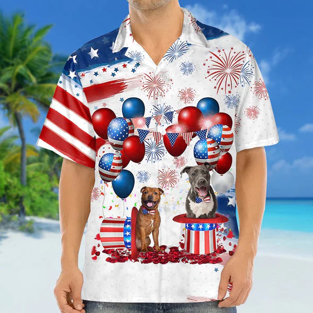 Staffordshire Bull Terrier Independence Day Hawaiian Shirt, 4th Of July Hawaiian Shirt, 4th Of July Shirt