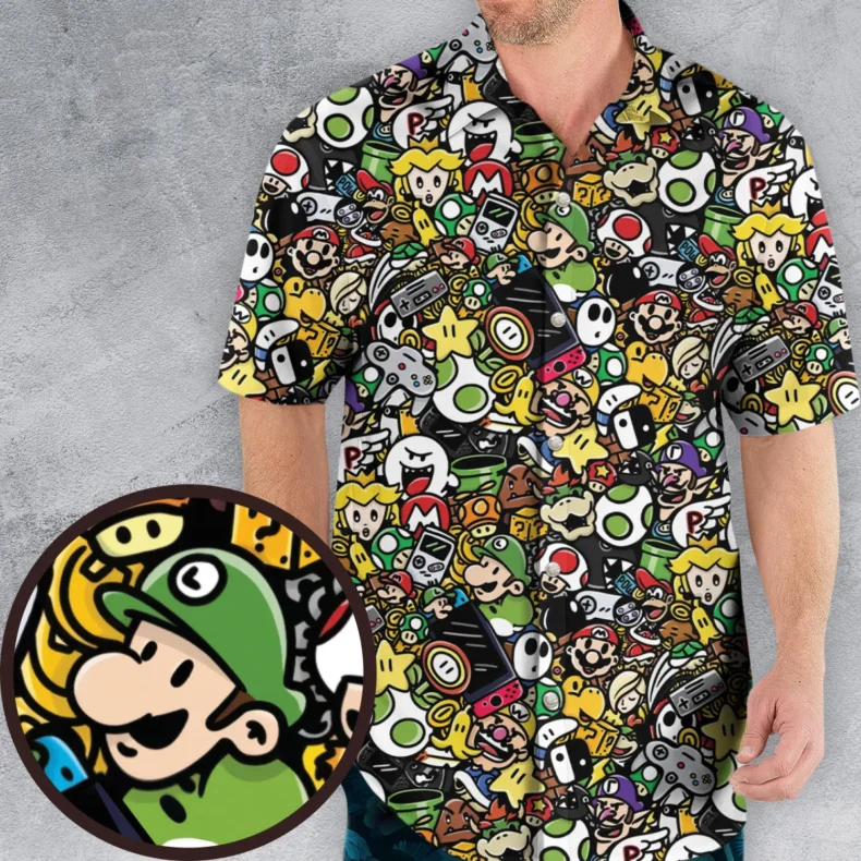 Super Mario Characters All In One Pattern Hawaiian Shirt