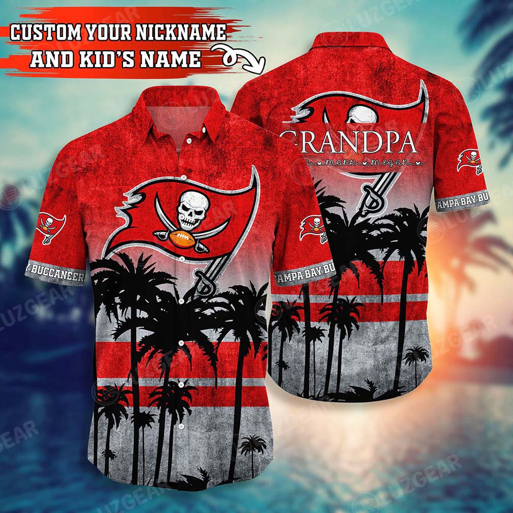 Tampa Bay Buccaneers Grandpa With Kid's Name Hawaiian Shirt
