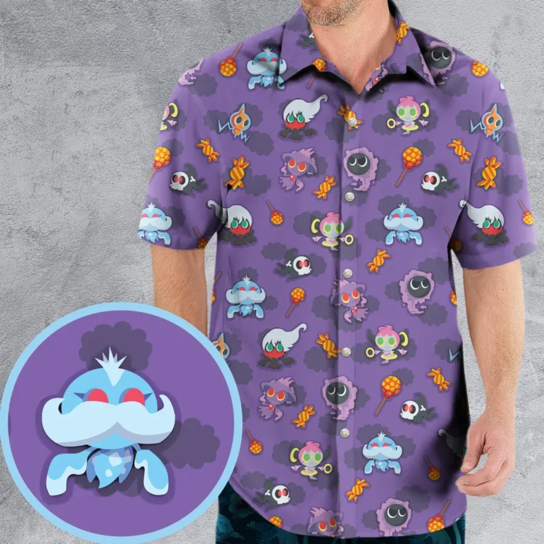 Team Purple Pokemon Pattern Hawaiian Shirt