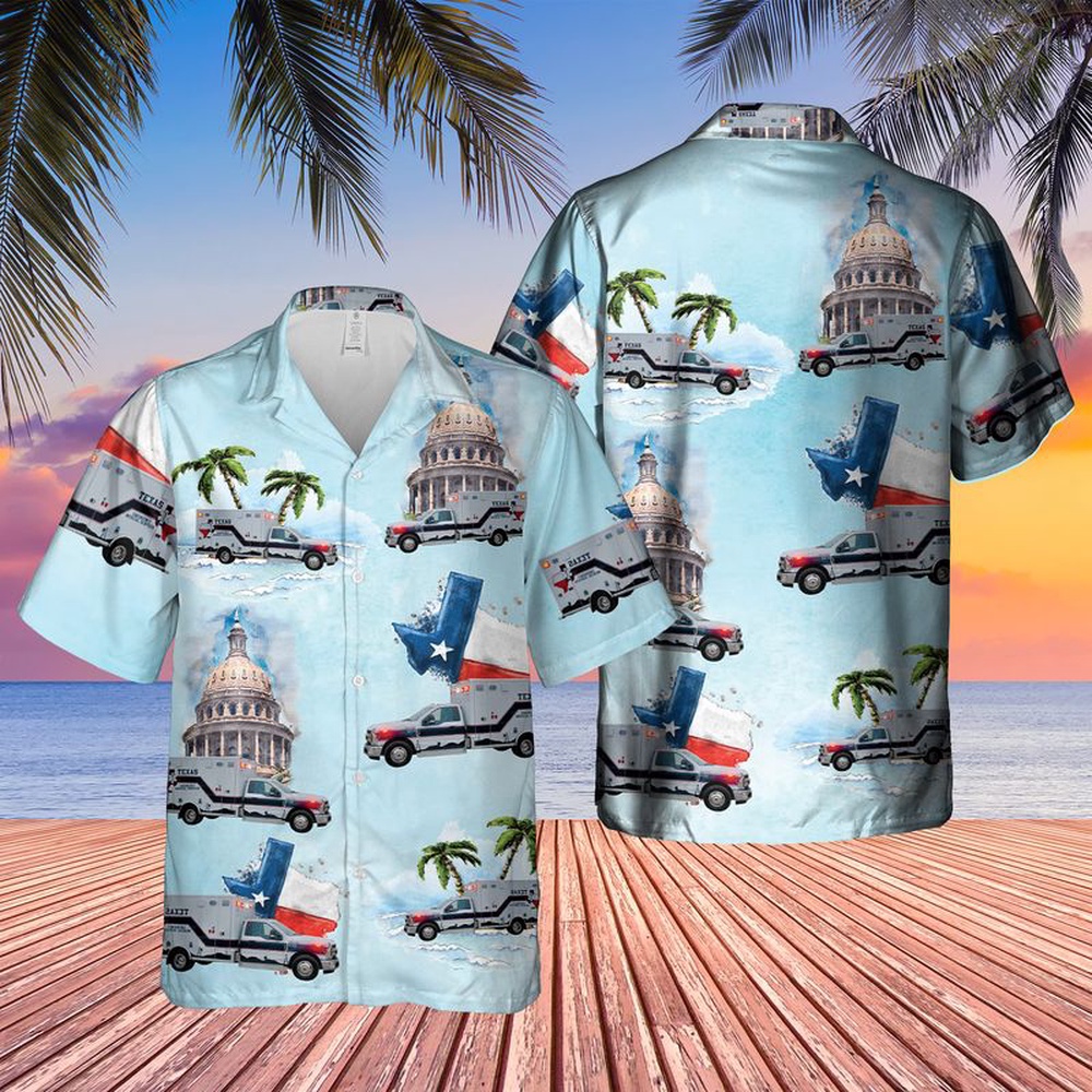 Texas EMS Ambulance Short Sleeve Hawaiian Shirt, Texas Hawaii Shirt, Texas Shirt