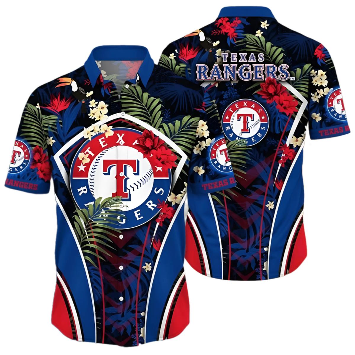 Texas Rangers Hawaiian Shirt Night Tropical Floral For Woman
