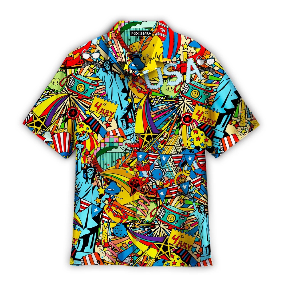 The 4Th Of July Independence Doodles Trendy Hawaiian Shirt, 4th Of July Hawaiian Shirt, 4th Of July Shirt