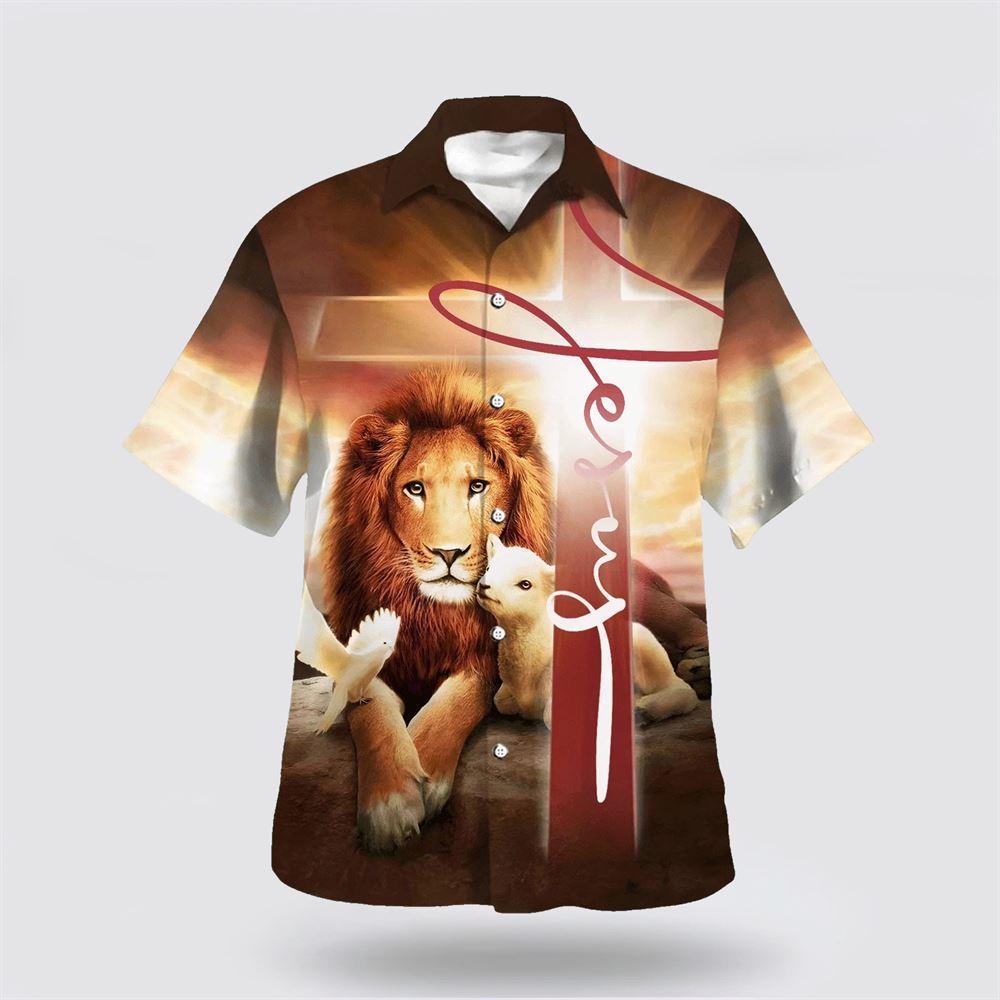 The King Lion Lamb And Dove Hawaiian Shirts For Men - Gifts For Christian Families