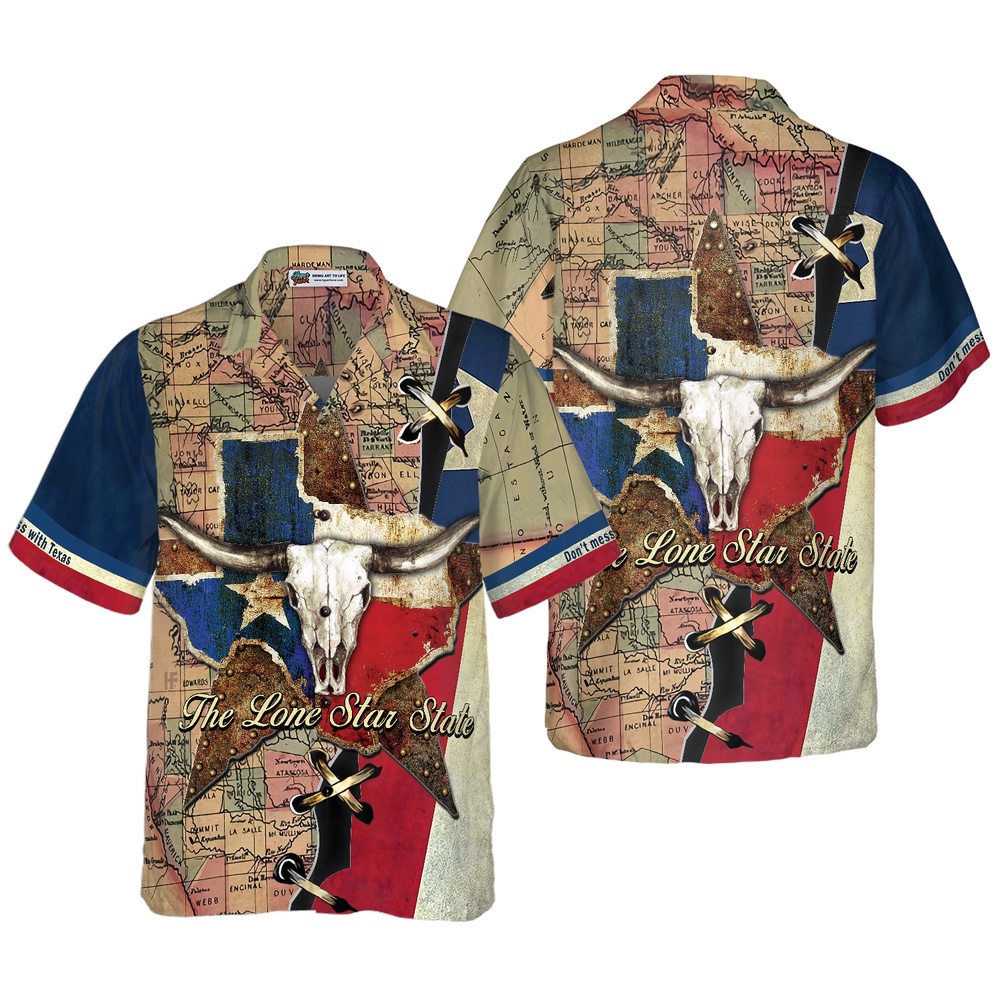 The Lone Star State Map Pattern Texas Longhorns Hawaiian Shirt, Texas Hawaii Shirt, Texas Shirt