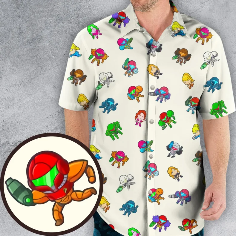 The Many Suits Of Samus Metroid Pattern Hawaiian Shirt