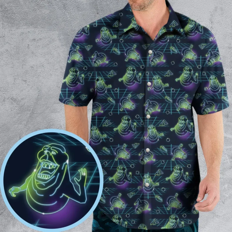 The Real Ghostbusters Slimer Classics Retro Hawaiian Shirt