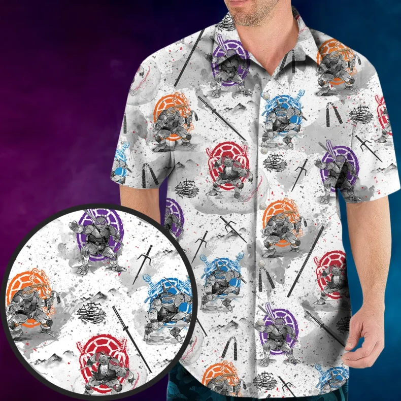 TMNT Characters Sumi-E Pattern Hawaiian Shirt