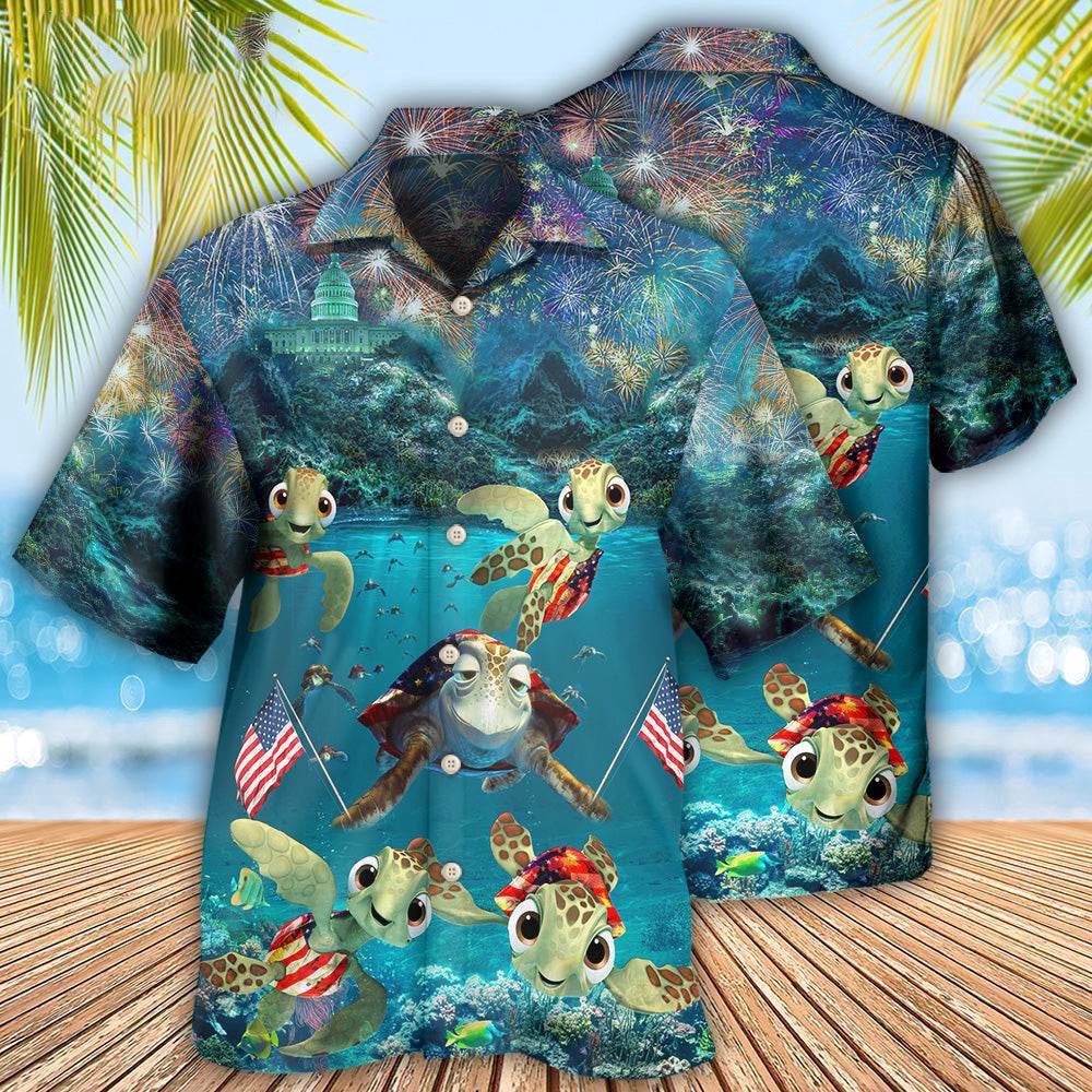 Turtle Independence Day Celebrate Under Sea Hawaiian Shirt, 4th Of July Hawaiian Shirt, 4th Of July Shirt