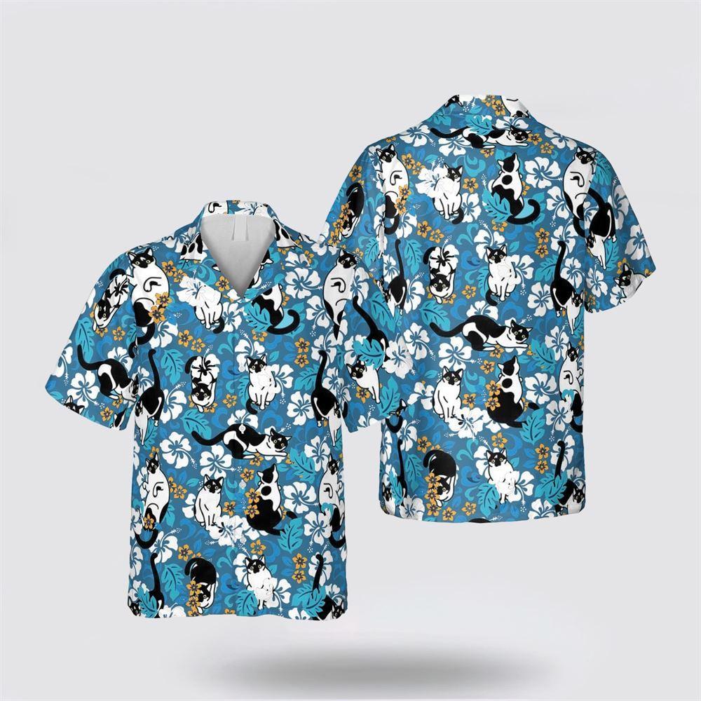 Tuxedo Playing With Flower Pattern Hawaiin Shirt - Gifts For Pet Lover