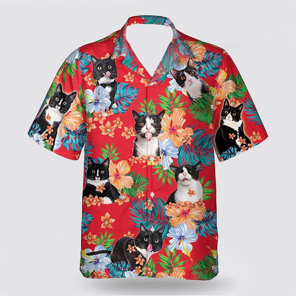 Tuxedo With Face Funny Tropic On The Red Background Hawaiin Shirt - Gifts For Pet Lover