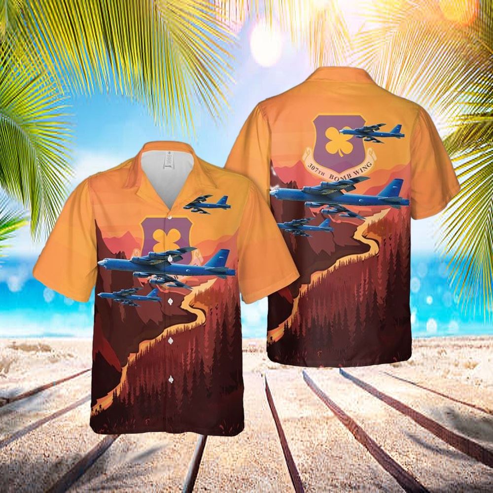 Us Air Force 307th Bomb Wing Boeing B-52h Stratofortress 61-0017 Hawaiian Shirt - Hawaiian Outfit For Men