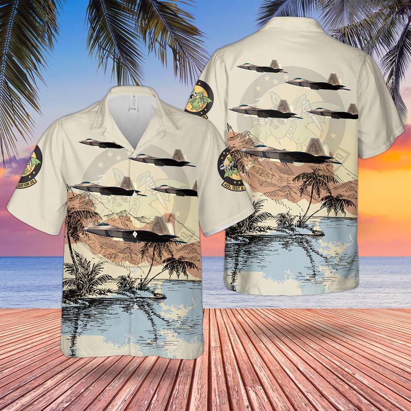 Us Air Force 422d Test And Evaluation Squadron Lockheed Martin F-22a Block 30 Raptor 06-4124 Hawaiian Shirt - Mens Hawaiian Shirt - US Air Force Gifts