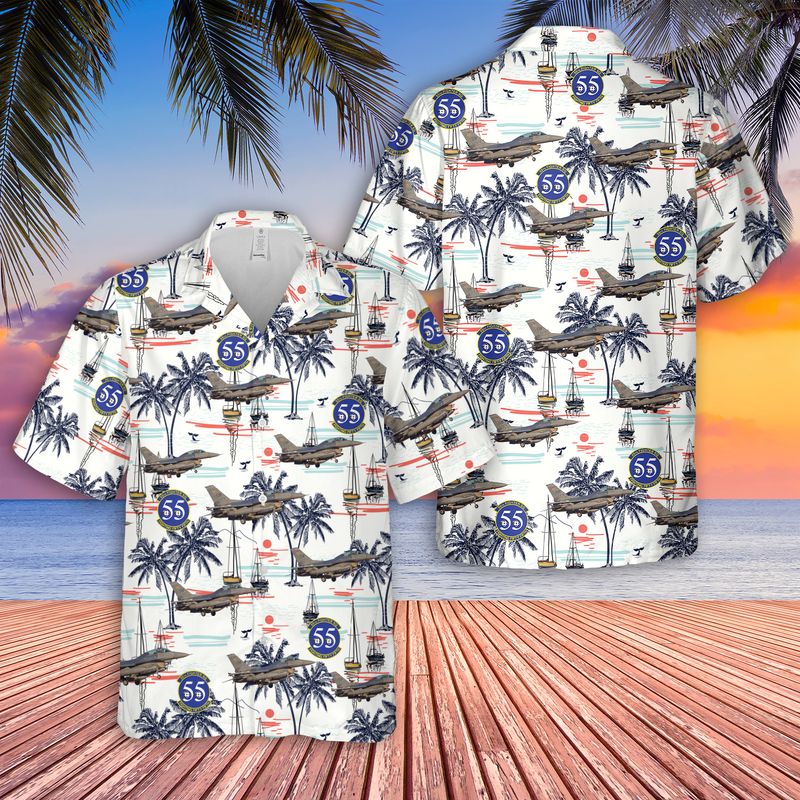 Us Air Force 55th Fighter Squadron F-16c Fighting Falcon Hawaiian Shirt - Mens Hawaiian Shirt - US Air Force Gifts