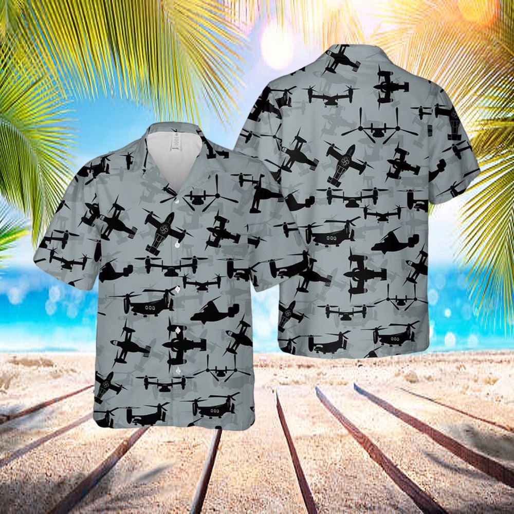 Us Air Force Bell Boeing V-22 Osprey Silhouettes Hawaiian Shirt - Hawaiian Outfit For Men