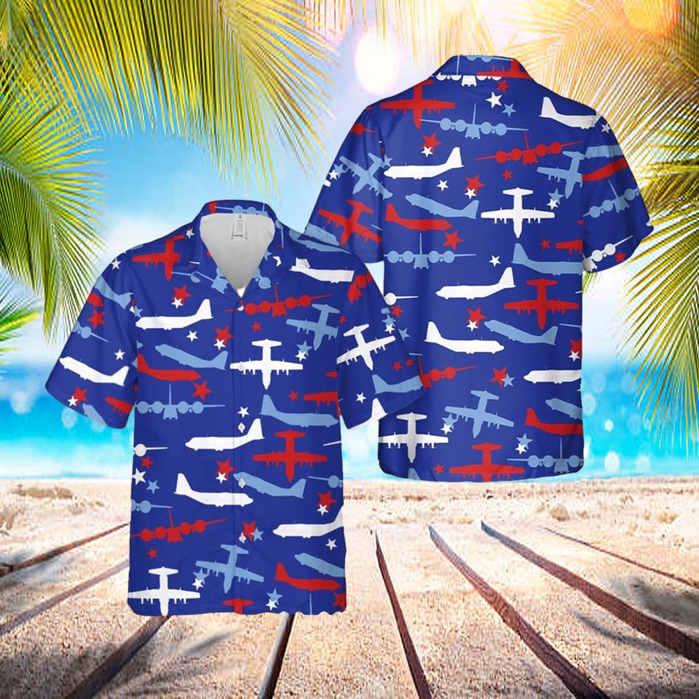 US Air Force C-130 Hercules, 4th of July Seamless Hawaiian Shirt - Mens Hawaiian Shirt - US Air Force Gifts