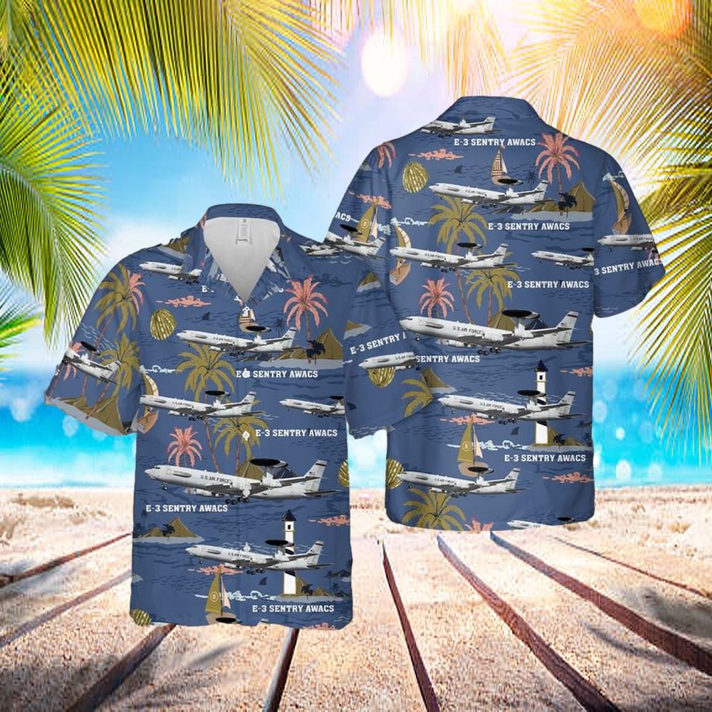 US Air Force E-3 Sentry AWACS V1 Hawaiian Shirt - Mens Hawaiian Shirt - US Air Force Gifts