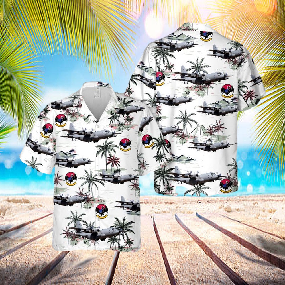 US Air Force EC-130H Compass Call 43rd Electronic Combat Squadron 55th Wing Hawaiian Shirt - Mens Hawaiian Shirt - US Air Force Gifts