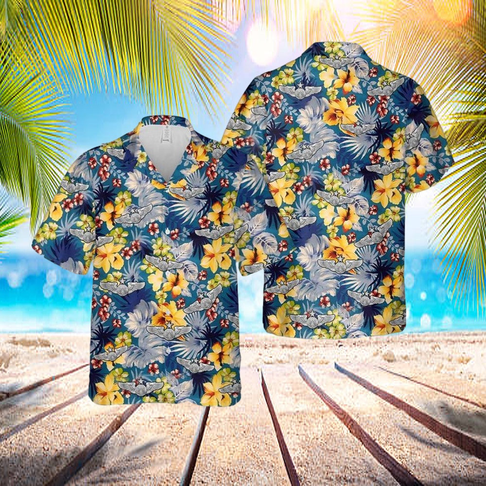 US Air Force Enlisted Aircrew Senior Wings Hawaiian Shirt - Mens Hawaiian Shirt - US Air Force Gifts