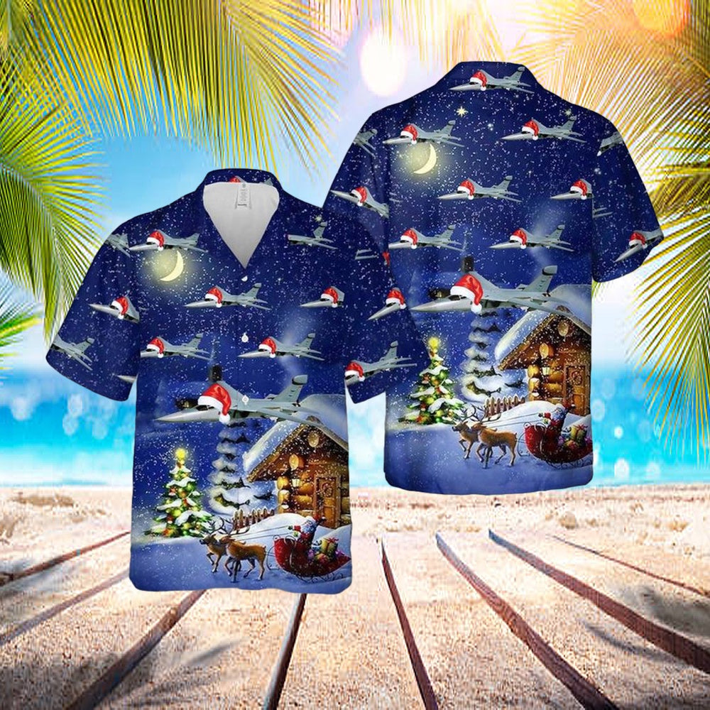 US Air Force General Dynamics Grumman EF-111A Raven Christmas Hawaiian Shirt - Mens Hawaiian Shirt - US Air Force Gifts
