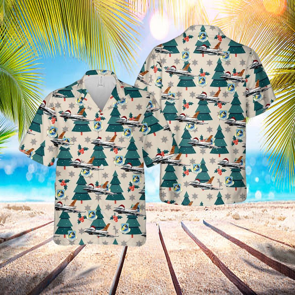 Us Air Force Indiana Air National Guard 122nd Fighter Wing F-16c Block 25 Christmas Hawaiian Shirt - Hawaiian Outfit For Men