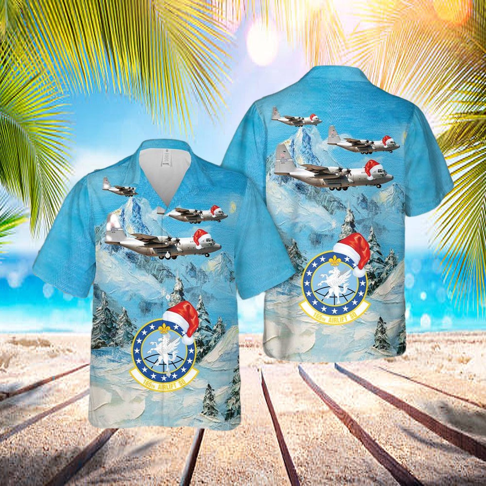 Us Air Force Kentucky Air National Guard 165th Airlift Squadron Lockheed C-130h Hercules Christmas Hawaiian Shirt - Hawaiian Outfit For Men