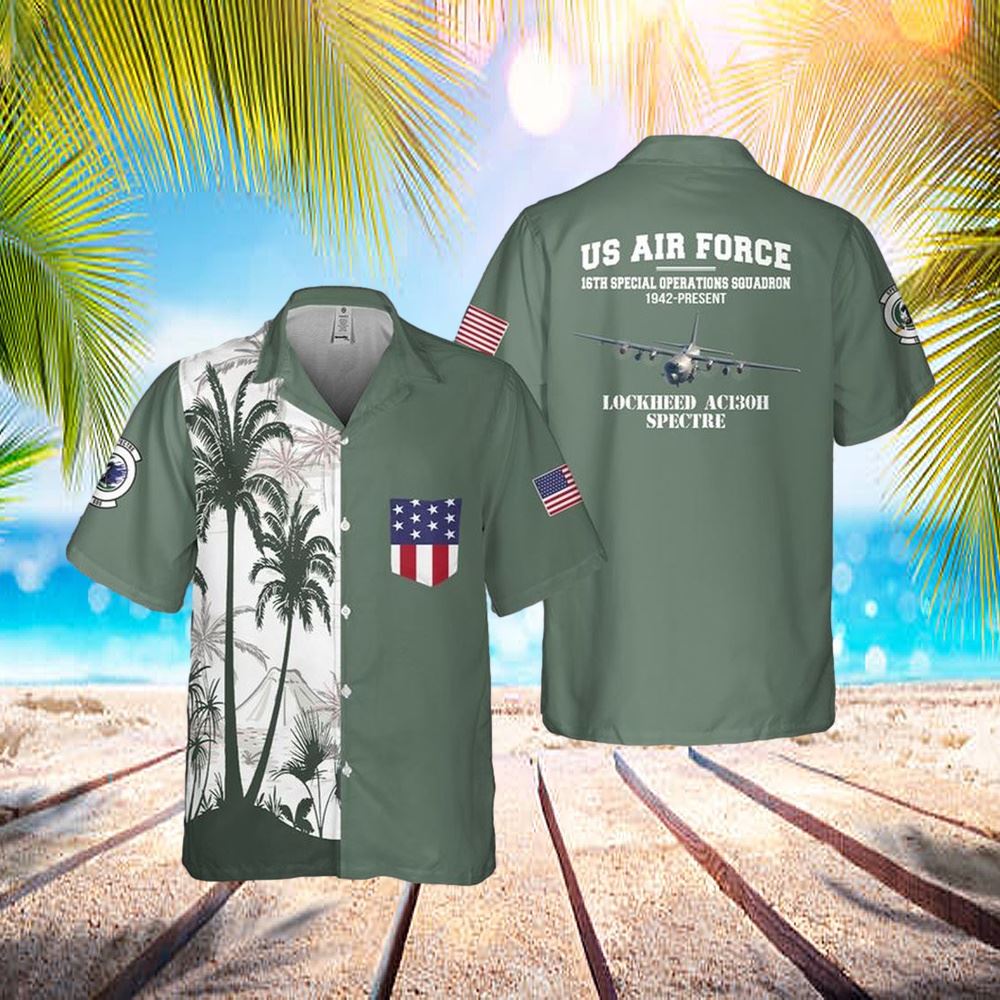 Us Air Force Lockheed Ac-130h 16th Special Operations Squadron Pocket Hawaiian Shirt - Hawaiian Outfit For Men