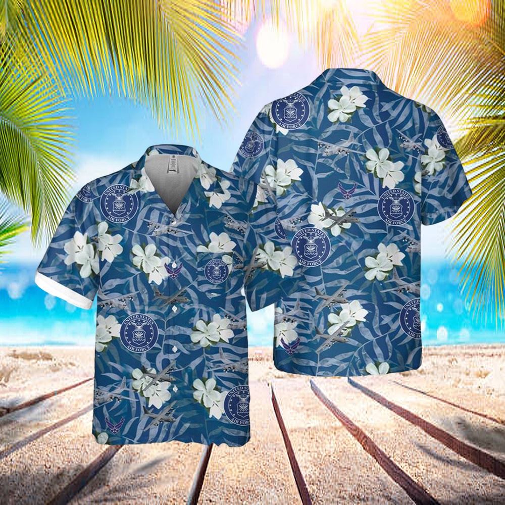Us Air Force Lockheed C-130 Hercules Aop Pocket Hawaiian Shirt - Hawaiian Outfit For Men