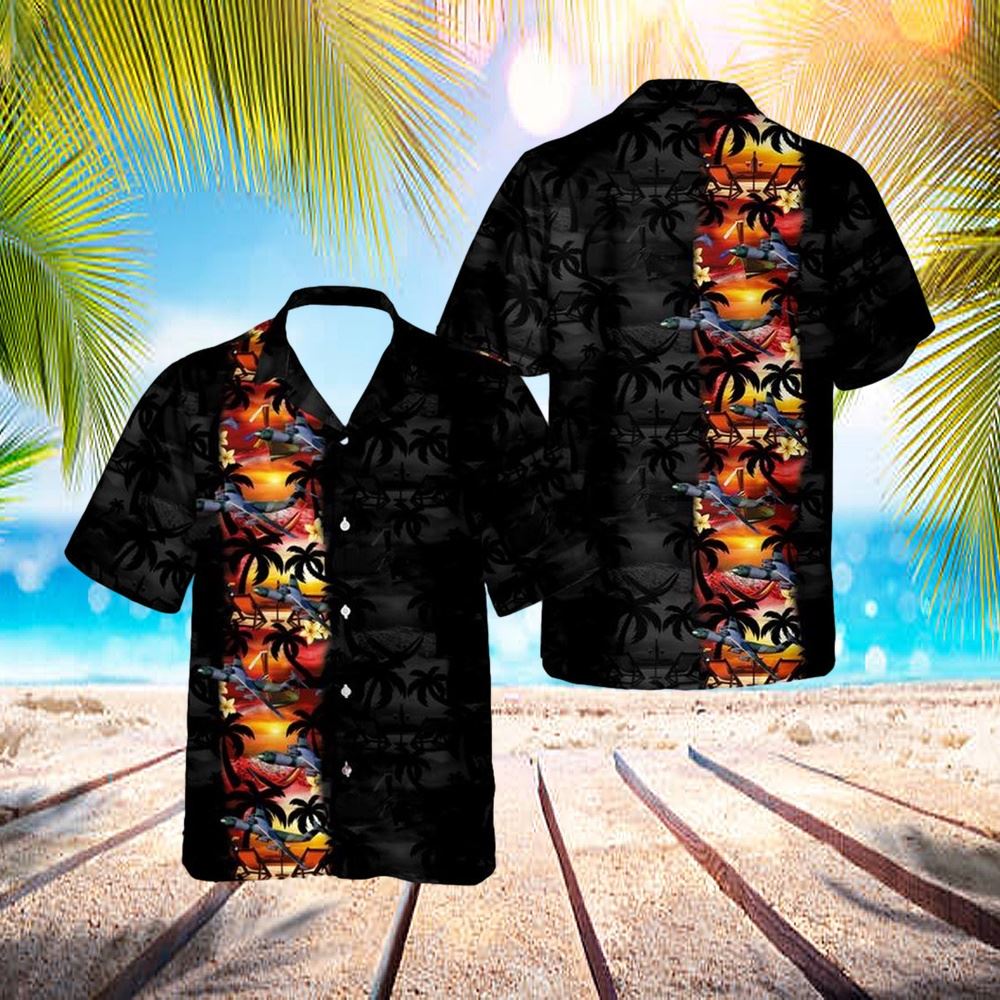 Us Air Force Lockheed C-141 Starlifter Paradise Night Hawaiian Shirt - Hawaiian Outfit For Men