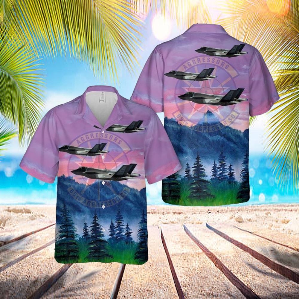 Us Air Force Lockheed Martin F-35 Lightning II Of 65th Aggressor Squadron Hawaiian Shirt - Hawaiian Outfit For Men