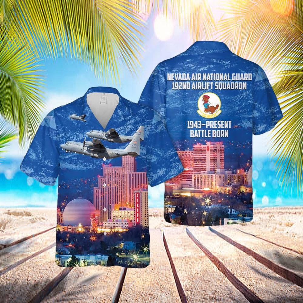 US Air Force Nevada Air National Guard 192nd Airlift Squadron C-130H Scathe View aircraft 79-0477 Hawaiian Shirt - US Air Force Gifts