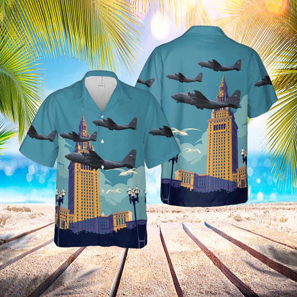 US Air Force Ohio Air National Guard 164th Airlift Squadron, 179th Airlift Wing C-130H Hawaiian Shirt - Mens Hawaiian Shirt - US Air Force Gifts