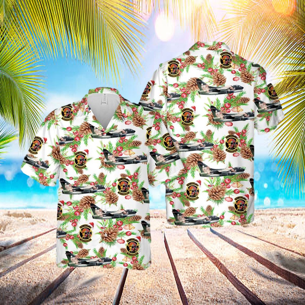 US Air Force Puerto Rico Air National Guard 198th Airlift Squadron LTV A-7D Corsair II Christmas Hawaiian Shirt - Mens Hawaiian Shirt - US Air Force Gifts
