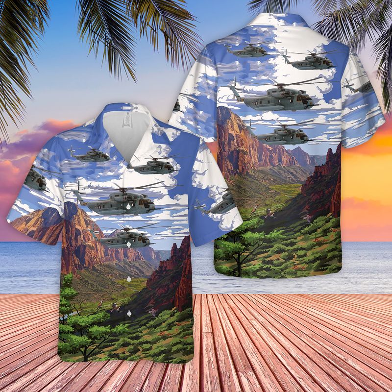 U.S. Air Force Sikorsky Hh-53c Super Jolly Green Giant Helicopters From The 39th Aerospace Rescue And Recovery Wing Hawaiian Shir - Best Hawaiian Shirts